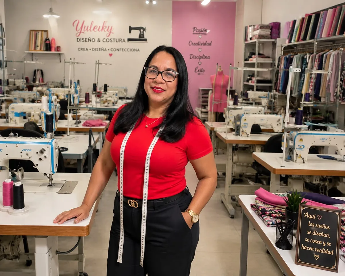 Diseño y Costura — Foto del taller, creado por una participante del taller con IA