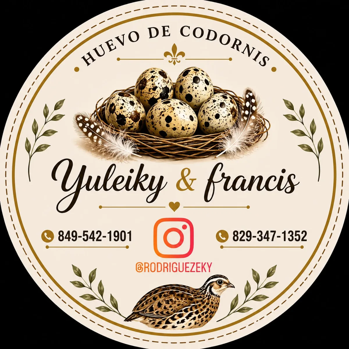 Huevo de Codorniz — Logo y datos de contacto, creado por una participante del taller con IA