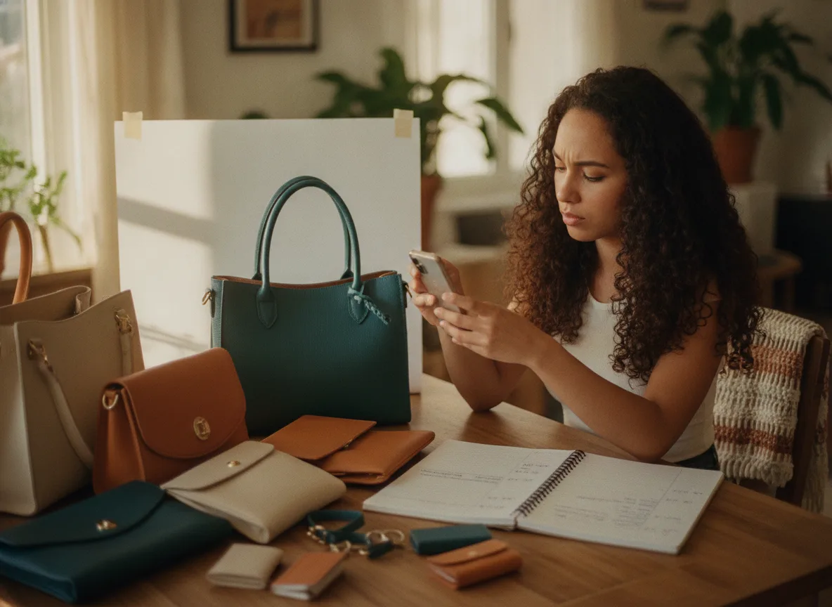Ventas básicas — emprendedora dominicana usando su teléfono en su oficio